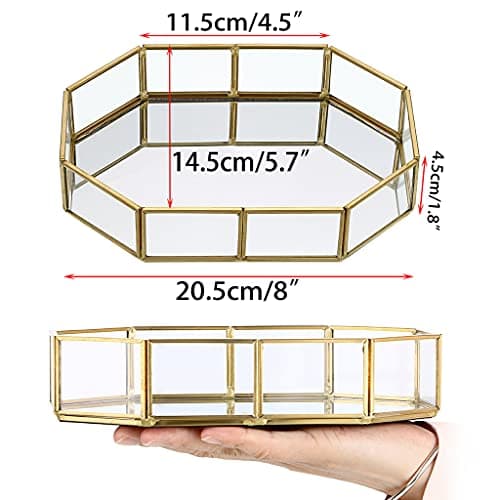 Hipiwe Mirror Glass Vanity Tray - Gold Ornate Makeup Tray Vintage Octagonal Perfume Tray Dresser Trays Jewelry Trinket Organizer for Bathroom Storage Trays for Home Decor 5