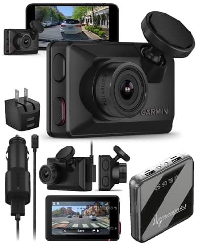 Wearable4U - Garmin Dash Cam Mini 3, Ultracompact 1080p HD Dash Cam with a 140-degree Field of View, Built in Clarity Polarizer, Voice Controlled, Automatic Recording with Power Bank Bundle