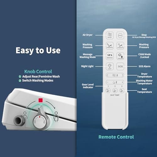 SR SUN RISE Electric Bidet Toilet Seat Elongated - Dual Nozzles for Female & Hip, Comfort Heated Seat & Air Dryer, 6 Wash Modes, Remote & Knob Control, Silent Close Lid, Nightlight, Ultra-Slim 8