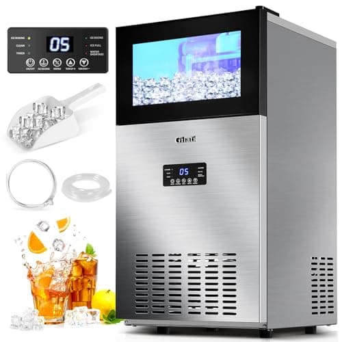Upgraded Commercial Ice Maker Machine 130LBS/24H with 35LBS Storage Bin,15Inch Wide Ready in 11-20 Mins Under Counter/Freestanding Stainless Steel Gravity Drainage Large Ice Machine