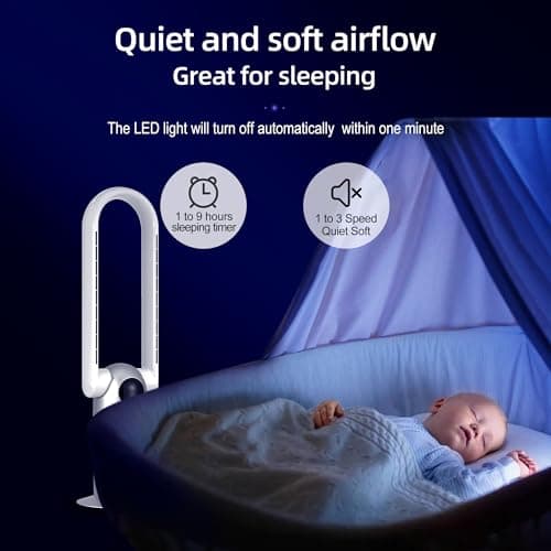 Ocean Loong Bladeless Tower Fan with Air Purifier - Oscillation & Tilt Head - Quiet Cooling Fan for Bedroom Home Office 9 Speeds 9Hours Timer and Remote Control (Silver, 39”) 6