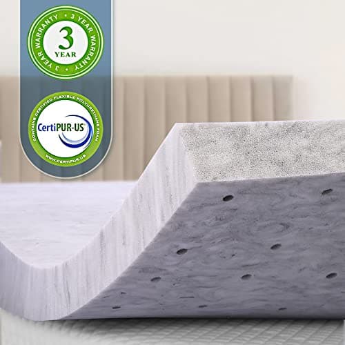 AwsumPick 2 Inch Twin XL Memory Foam Mattress Topper, Charcoal Infused Mattresses Pad for College Dorm, Soft Extra Long Twin Bed Toppers, CertiPUR-US Certified 7