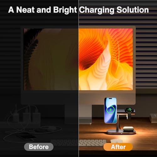 iVANKY 4 in 1 Qi2 Certified Wireless Charger Stand for iPhone 17e, Night Light for MagSafe Charging Station, 25W Charge for iPhone 17/16/15/14/13/12/11 Plus/Pro/Max,Apple iWatch, Airpods Pro 2/3 6