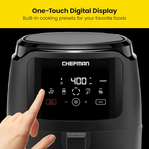 Chefman Digital Air Fryer, Large 5 Qt Family Size, One Touch Digital Control Presets, French Fries, Chicken, Meat, Fish, Nonstick Dishwasher-Safe Parts, Automatic Shutoff, Black 6