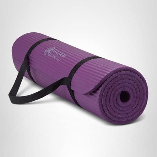 Gaiam Essentials Thick Yoga Mat Fitness & Exercise Mat with Easy-Cinch Carrier Strap, Purple, 72"L X 24"W X 2/5 Inch Thick, 10mm 12