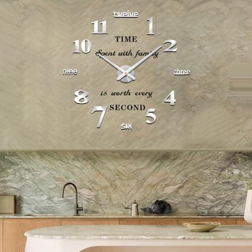 VANGOLD Large Wall Clocks for Living Room Decor, DIY Wall Clock Modern 3D Wall Clock with Mirror Numbers Stickers for Home Office Decorations Ideas (Black) 7