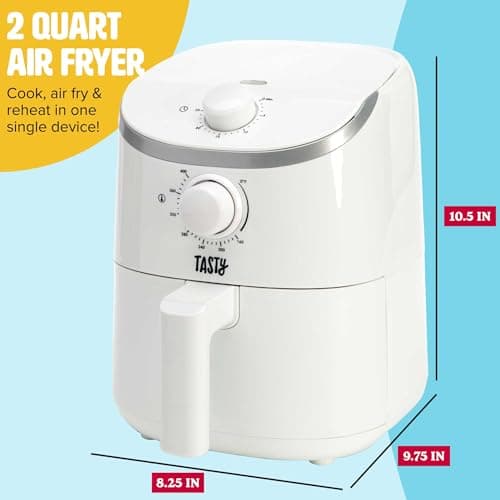 Tasty Personal Air Fryer, Healthier Meals in Minutes, Adjustable Temp Control up to 400°F, Easy-to-Use Design, Nonstick Basket and Tray Made without PFAS, PFOA, PFOS & PTFE, 900 Watts, 2-Quart, White 5