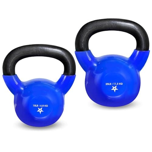 Yes4All 15, 25lbs Kettlebell Vinyl Coated Cast Iron – Great for Dumbbell Weights Exercises, Full Body Workout equipment Push up, Grip Strength and Strength Training, PVC Blue