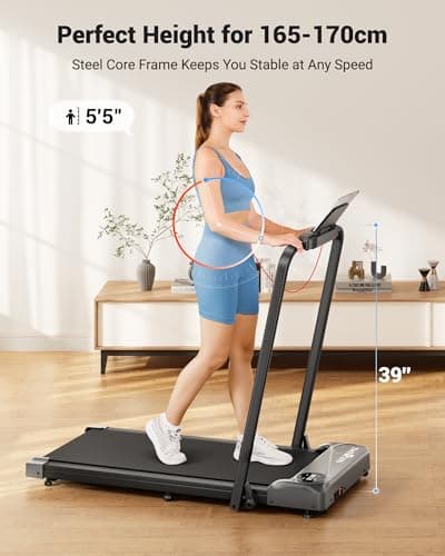 THERUN Walking Pad Treadmill, 2.5 HP Under Desk Treadmills, 2 in 1 Foldable Treadmills for Home, Walking Pad with Handle Bar, 16" Widened Running Belt, Treadmill with Remote Control & LED Touch Screen 5