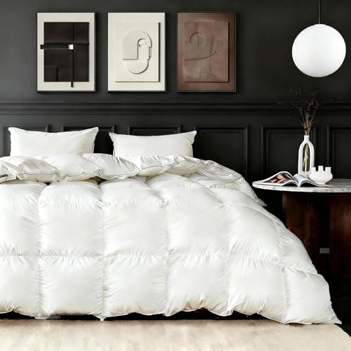 Feather Down Fiber Comforter Queen Size,Premium Ultra-Soft Breathable Comforter High Fill Power White Duvet Insert,All Season Hotel Luxury Bedding Comforters 8 Corner & Center Loops,Baffle Box Design