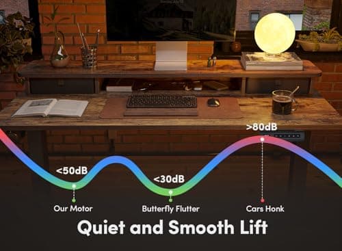 FEZIBO 48'' x 24'' Height Adjustable Electric Standing Desk with Double Drawer, Home Office Stand Up Table with 4 Height-Adjustable Feets & 2 Hooks, Vintage Brown 7