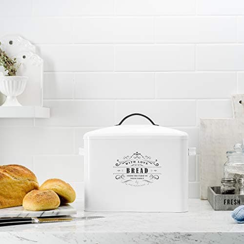 Extra Large White Farmhouse Bread Box for Kitchen Countertop - Holds 2+ Loaves for All Your Bread Storage - Bread Container Counter Organizer to Suit Farmhouse Kitchen Decor, Vintage Kitchen, Rustic 5