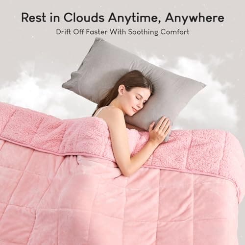 Cottonblue Sherpa Fleece Weighted Blanket 12lbs, Flannel Cozy Plush Blankets, Fuzzy Flannel Bedding Blanket Throw for Twin Full Bed, Minky Soft Blanket for Sofa Bed 48 x 72 inches, Blush Pink 8