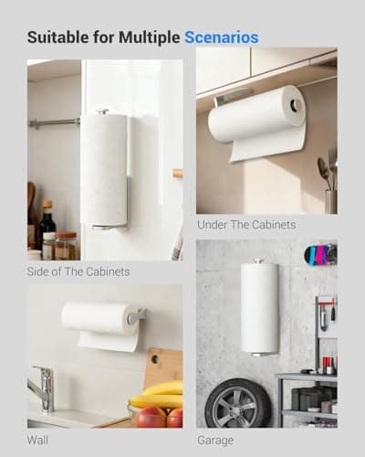 Paper Towel Holder Under Cabinet, One-Handed Tear, Wall Mount, Adhesive, Silver, Paper Roll Holder with Ratchet Mechanism for Kitchen Bathroom Farmhouse Essentials Decor Accessories 5