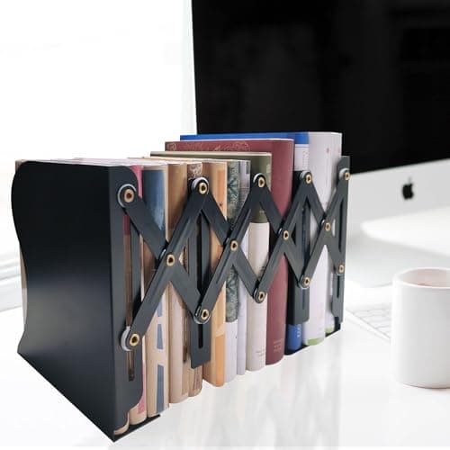 Yuetshuni Metal Bookends, Book Ends for Heavy Books, Adjustable Book Holder for Shelves, Book Stopper for Home/School/Office, Extends up to 19 inches, Black 6