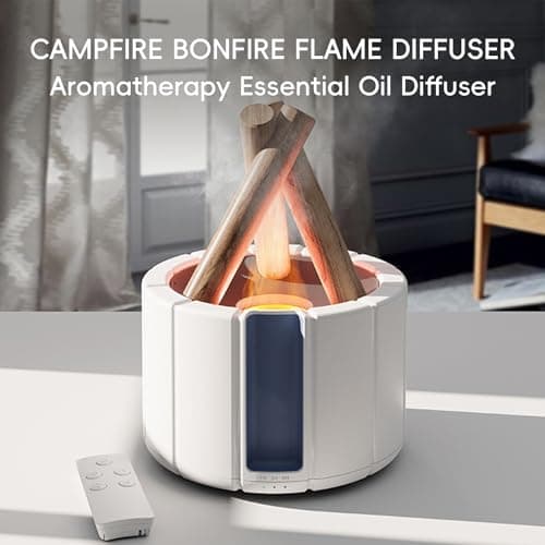 YALEDI Campfire Flame Fire Diffuser, Bonfire Aromatherapy Essential Oil Diffuser, 250ml Wood Cool Mist Humidifier for Home,Bedroom,Office, Remote Control, Auto Shut-Off, Night Light, Gift (White) 2