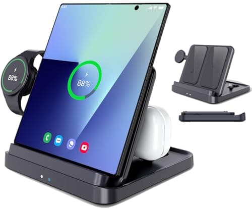 voppton for Samsung Galaxy Z Fold 7 6 5 4 Wireless Charger Station, Foldable 3 in 1 Wireless Charging Stand for Z Flip7 S25 Ultra/Galaxy Watch/Galaxy Buds, Charger Stand Dock for Travel