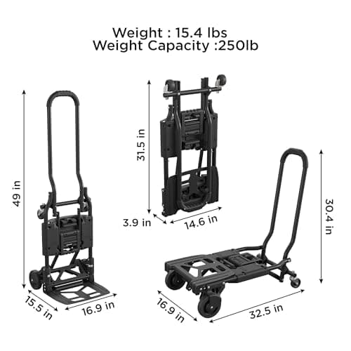 Cosco Shifter Folding Hand Truck/Cart - Heavy Duty Steel Frame, 300lbs Capacity, Black 5