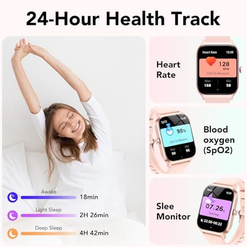 Smart Watch for Men Women, 1.85" HD Fitness Tracker with Bluetooth Calls/Messages, IP68 Waterproof, 115+Sports Modes, 24/7 Heart Rate/Sleep Fitness Watch Compatible with iOS/Android, Lotus Root Pink 5