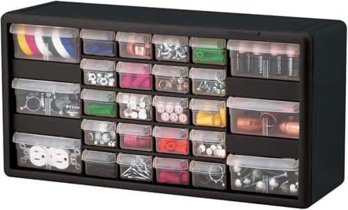 Akro-Mils 26-Drawer Plastic Drawer Storage Cabinet for Garage Organization, Bead Organizer, Building Bricks Storage, Teacher Toolbox, Makeup Organizer, 20" W x 6" D x 10" H, 10126 Black 10
