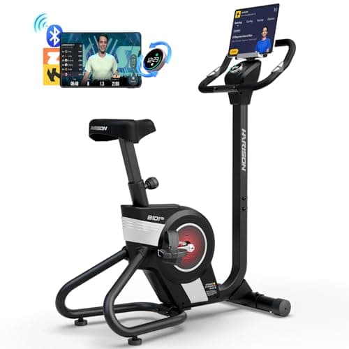 HARISON Exercise Bike for Home Gym with Self-Powered System, Electromagnetic/Magnetic Control Stationary Bikes for Home with 2 in 1 LCD Monitor and Tablet Holder, 350lbs Capacity