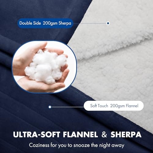 VELLUBAM Queen Size Heated Blanket 84" x 90" - Flannel Sherpa Electric Blanket Queen with Dual Control, 5 Heating Levels & 10 Hours Auto Off, Heating Blanket with Overheat Protection for Home (Navy) 3