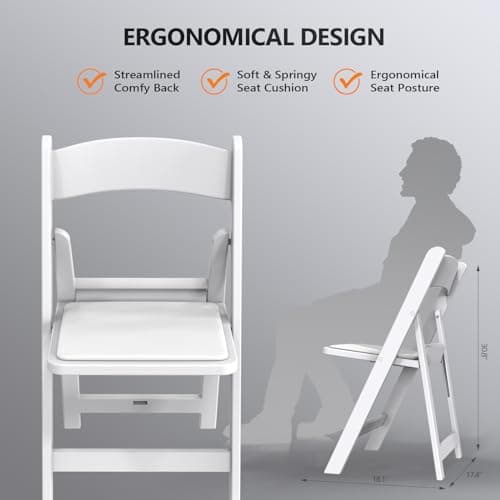 FCH Plastic Folding Chair with Padded Seat, Resin Foldable Chairs with Soft Cushion, Comfortable and Sturdy, Suitable for Indoor and Outdoor, Parties, Weddings, Commercial Events, White, 1 Pack 4