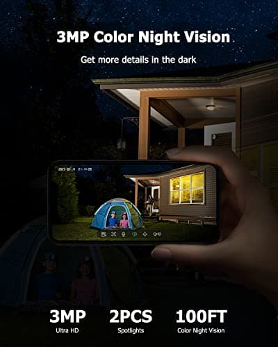 Rebluum Security Camera Wireless Outdoor, 2K Solar Security Camera,Battery Powered 360°PTZ Outdoor Camera,Color Night Vision,2-Way Audio,PIR Motion Detection,Compatible with Alexa 8