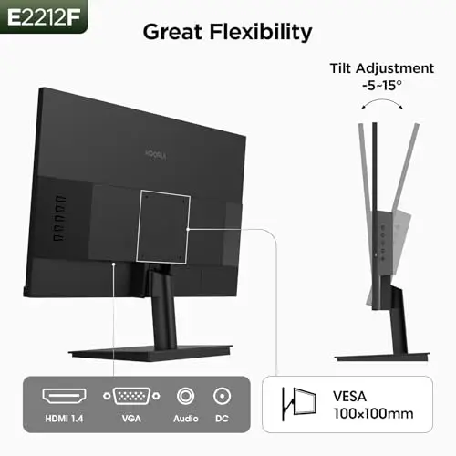 KOORUI 22 Inch Computer Monitor Full HD 1080P 100Hz PC Gaming Screen VA Panel Ultra-Slim Display 4000:1 Contrast Ratio with Adpitive Sync (HDMI/VGA/VESA Compatible 100x100mm/Audio Out), Tilt, Black 7