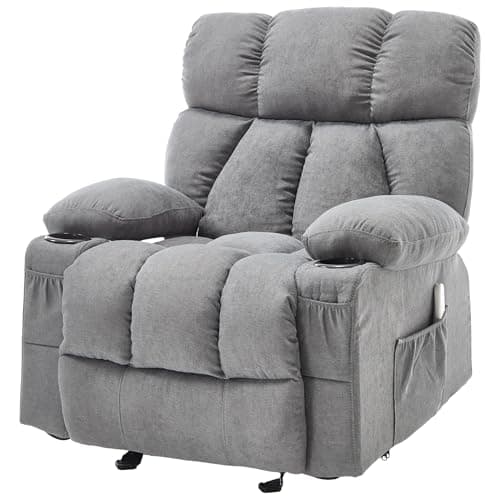 Massage Rocker Recliner Chair with Heat and Vibration Ergonomic Rocking Lounge Chair for Living Room Comfy Overstuffed Recliner with 4 Side Pockets,2 Cup Holders, USB Charge Port, Grey 8