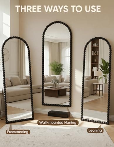 Antok Floor Mirror, 57"×21" Vintage Full Length Mirror Beaded Full Body Mirror with Stand, Hanging Mounted for Bedroom Living Room Cloakroom,Black,Luxury Style 8