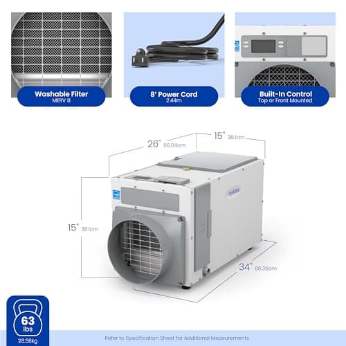 AprilAire E080 Pro 80-Pint Whole-House Dehumidifier, Energy Star Certified, Commercial-Grade for Basement, Crawlspace or Whole House up to 4,400 sq. ft. 17