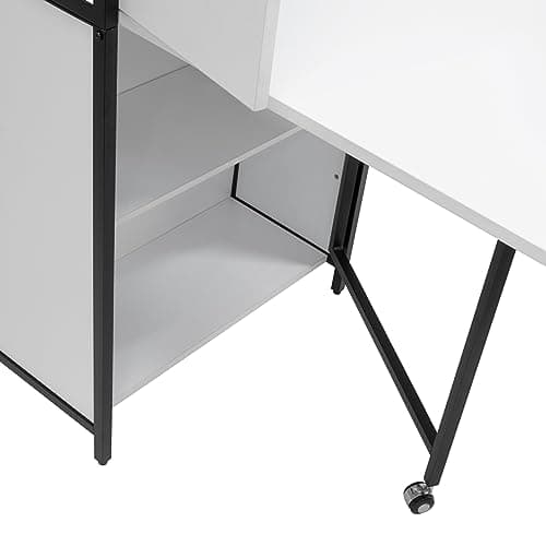 Sew Ready Folding Craft Armoire Cabinet – 58.75″ Tall Multipurpose Workstation with Drop-Leaf Table, Wheel, Powder-Coated Steel Frame, Charcoal/White 9