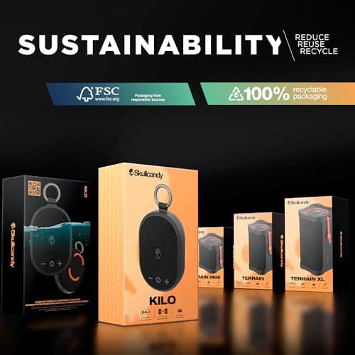 Skullcandy Kilo Wireless Bluetooth Speaker - IPX7 Waterproof Mini Bluetooth Speaker with 24 Hour Battery, Downward Firing Passive Radiator, and True Wireless Pairing - Perfect for Outdoor (Navy) 8