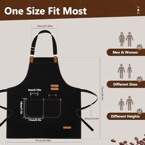 Chef Apron for Men Women with Pockets Adjustable Neck Strap, Heavy Duty Canvas Gardening Apron, Water Repellent Apron for Cooking, Baking, BBQ, Working, Painting (Black) 6