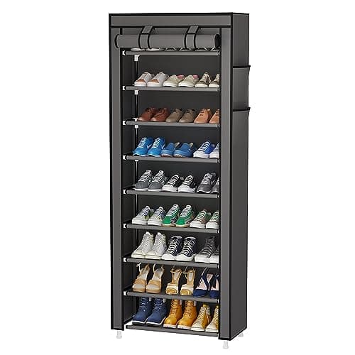 Calmootey 9 Tier Shoe Rack Organizer,Portable Shoe Shelf with Nonwoven Fabric Cover for Closet Hallway,Bedroom,Entryway,Grey