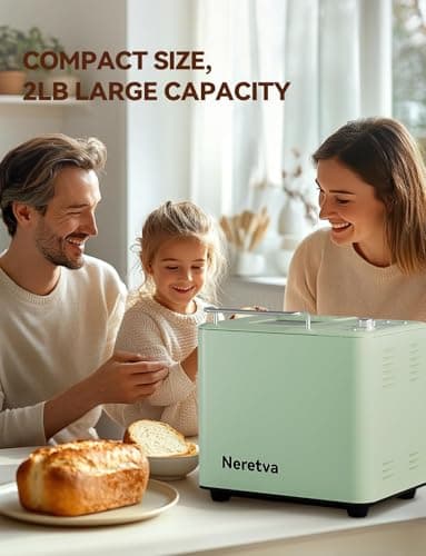 Neretva Bread Maker, 20-in-1 2LB Bread Machine Dual Heater & Nonstick Ceramic Pan Bread Makers Machine All Metal Compact for Gluten Free/Dough Maker/Meat Floss/Jam/Yogurt/Breadmaker Recipe-Light Green 5