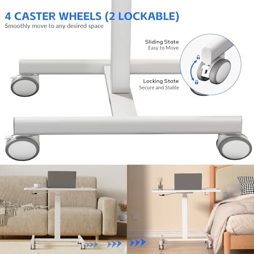 GallopFun Mobile Laptop Standing Desk Adjustable Height, Small Mobile Desk Workstation with Wheels, Portable Rolling Computer Desk Cart for Home Office Classroom (White) 7
