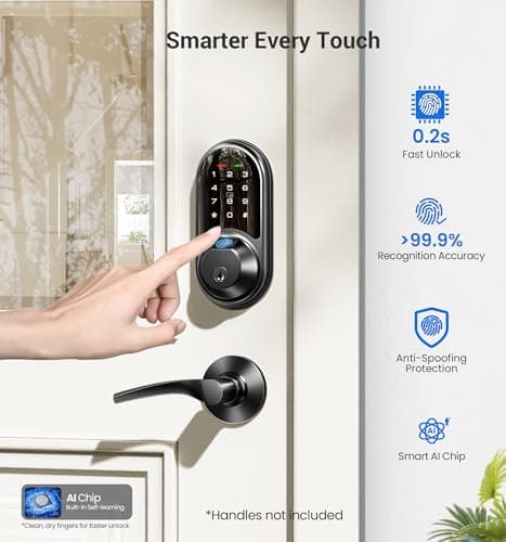 Veise RZ07 Fingerprint Smart Lock, 7-in-1 Smart Locks for Front Door, Keyless Entry Door Lock with App Control, Biometric Electronic Touchscreen Keypad Deadbolt, Matte Black 7