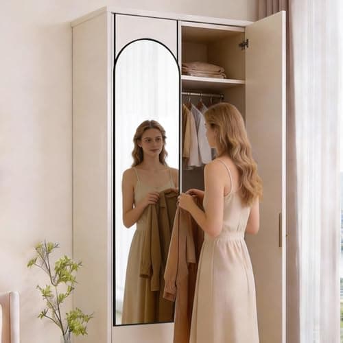 DUMOS Full Length Mirror 47x14 Inches - Arched Full Body Door Hanging Wall Mounted Aluminum Alloy Frame Mirror for Bedroom, Dressing Room, Entryway, Black 5