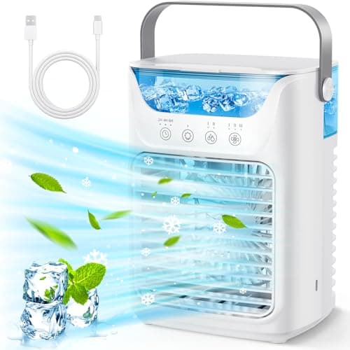 Personal Air Cooler Portable Air Conditioner, 3 in 1 Air Cooling Fan with 3 Wind Speeds, Large Water Tank, Colorful Night Lights, 6H Timer, Evaporative Air Cooler for Bedroom Home Office