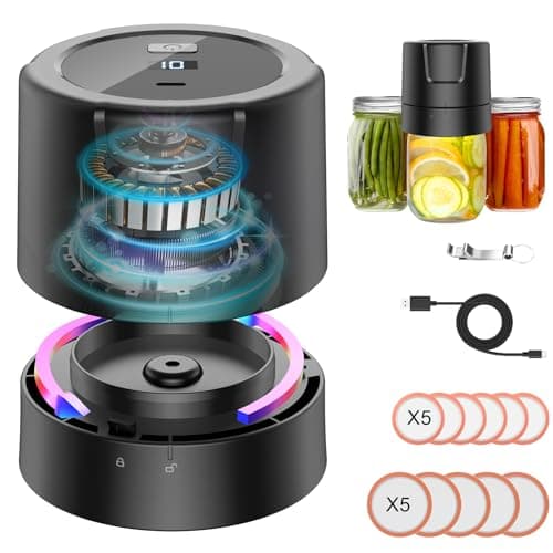 Bunyta Electric Mason Jar Vacuum Sealer Kit - 2000mAh Battery, Enhanced Motor, Compatible with Wide & Regular Mouth Lids, Ideal for Canning & Sealing, Black