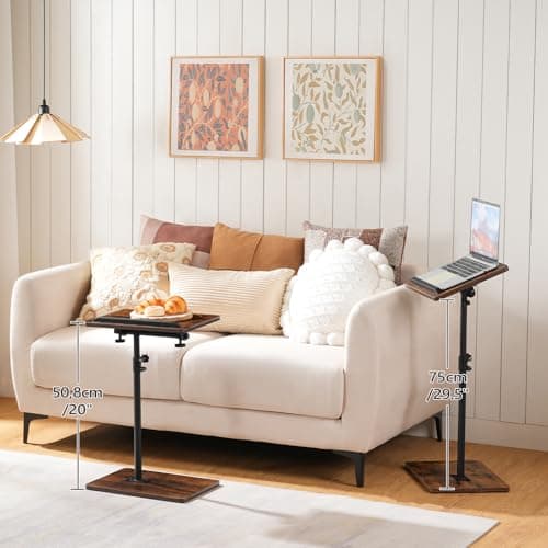 MAHANCRIS TV Tray Table, Sofa Armrest Tray Table for Couch, 360° Swivel Height Adjustable End Table, Snack Side Table with Phone and Tablet Slot, C Shaped Rustic Brown ETRB4501 7
