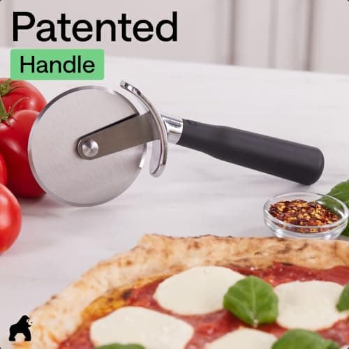 GORILLA GRIP BPA-Free Large Pizza Cutter Wheel, 9 Inch, Sharp Stainless Steel Blade, Slip Resistant Handle with Thumb Guard Protection, Slice Thick or Thin Pizzas, Pie, Pastries in Seconds, Black 8