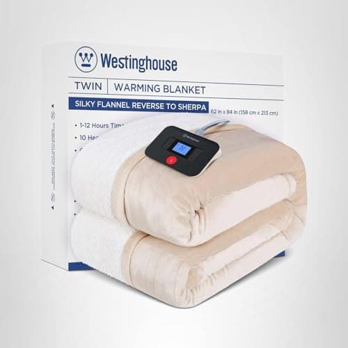 Westinghouse Electric Blanket Twin, Heated Blanket Twin Size with 10 Heating Levels and 1 to 12 Hours Heating Time Settings, Flannel to Sherpa Reversible, Machine Washable (62" x 84", Beige) 9