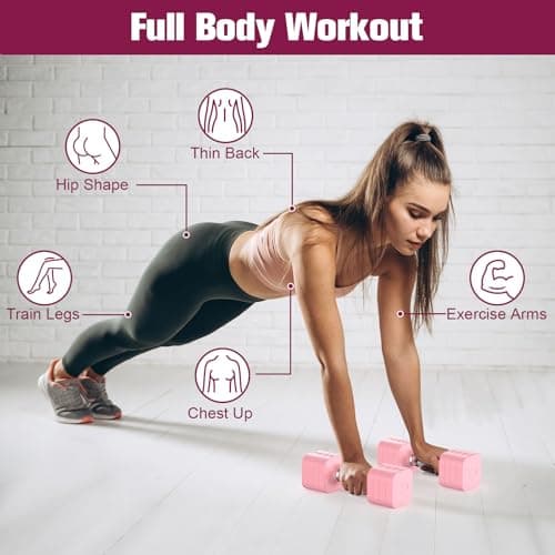 Hezeyferg 22LBS Adjustable Dumbbells Set, Adjustable Weight Dumbbells with 4 Levels 4.4lb, 6.6lb, 8.8lb, 11lb, Hand Weights Sets for Women/Men Home Gym Full Body Workout (11LB Each (22LB Pair), Pink) 5