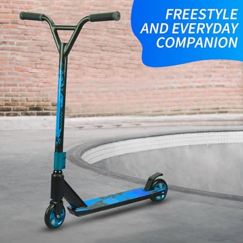 MEE GOO Pro Freestyle Stunt Scooter Trick Scooter Lightweight Alloy Deck with Aluminum Alloy Wheel Frame Bearing Up to 220 LB for Intermediate and Beginner Skate Park ABEC-10 Bearings (Blue) 5