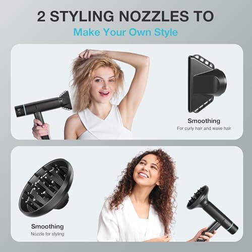 Hair Dryer, High-Speed Ionic Low Noise Blow Dryer, Powerful 1600 Watt Motor for Fast Drying and Straight & Wavy Hair, Lightweight, Professional Hairdryer with Diffuser & Nozzle for Home Salon Travel 9