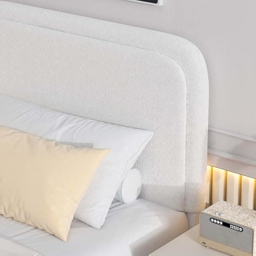 BarnFurin Full Size Bed Frame,Cloud Boucle Upholstered Platform Bed Frame with Headboard, Modern Style, Soft Rounded Corners, No Box Spring Required, Easy Assembly, Beige 5