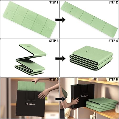 Readaeer Foldable Yoga Mat for Travel Folding Yoga Mat 6mm Thick with Carrying Bag, Non-Slip TPE Exercise Pilates Mat for 72" L x 24" W x 0.24 Inch (Green) 5